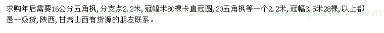 求購16、20公分五角楓