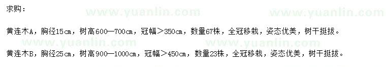 求購胸徑15、25公分黃連木