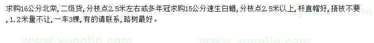 求購(gòu)16公分北欒、15公分速生白蠟