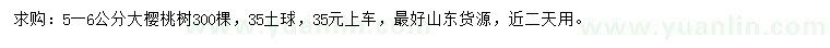 求購(gòu)5-6公分大櫻桃樹