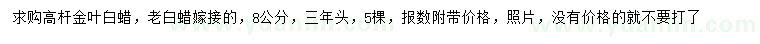 求購8公分金葉白蠟