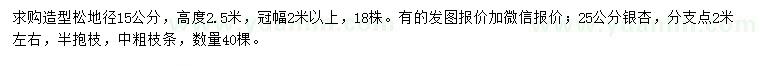 求購地徑15公分造型松、25公分銀杏