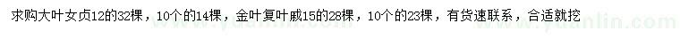 求購10、12公分大葉女貞、10、15公分金葉復(fù)葉槭