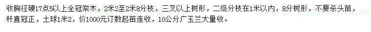 求購胸徑17.5公分以上欒木、10公分廣玉蘭
