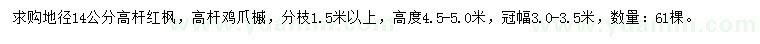 求購(gòu)地徑14公分紅楓、雞爪槭