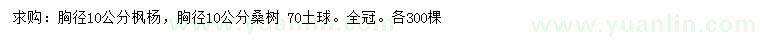 求購胸徑10公分楓楊、桑樹