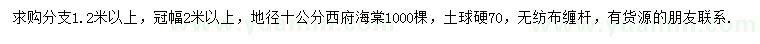 求購地徑10公分西府海棠