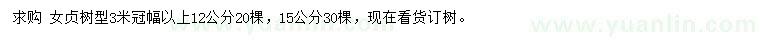 求購12、15公分女貞
