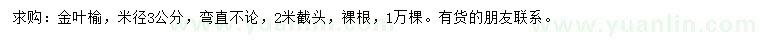 求購米徑3公分金葉榆