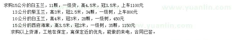 求購白玉蘭、紫玉蘭、西府海棠