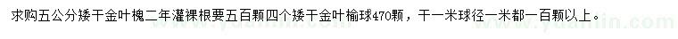 求購5公分金葉槐、1米金葉榆球