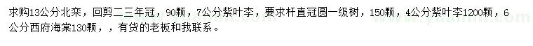 求購(gòu)北欒、紫葉李、西府海棠