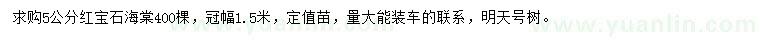 求購5公分紅寶石海棠
