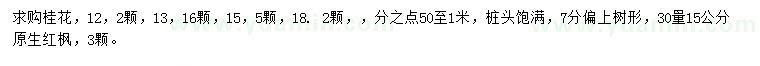 求購12、13、15、18公分桂花、30量15公分紅楓