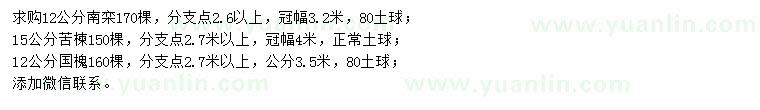 求購南欒、苦楝、國槐