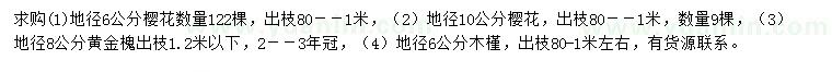 求購櫻花、黃金槐、木槿