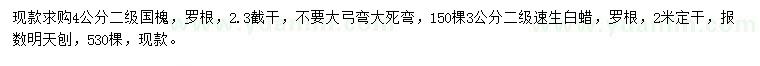 求購4公分國槐、3公分速生白蠟