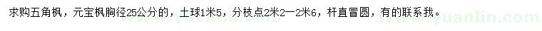 求購胸徑25公分五角楓、元寶楓