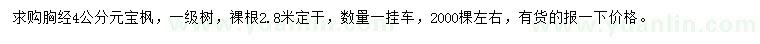 求購胸徑4公分元寶楓