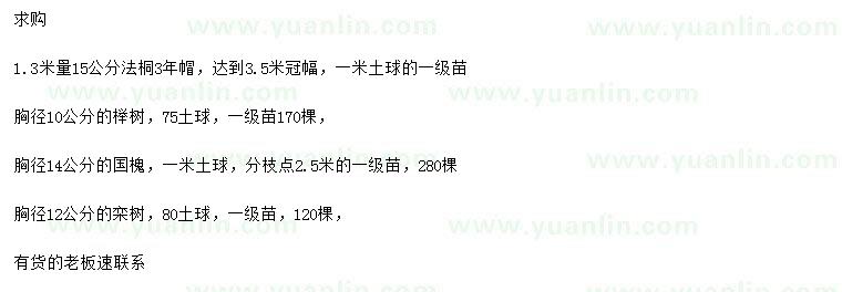 求購法桐、櫸樹、國槐等