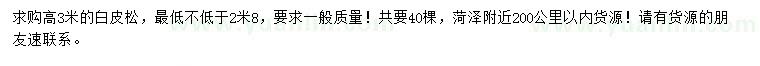 求購(gòu)高3米白皮松
