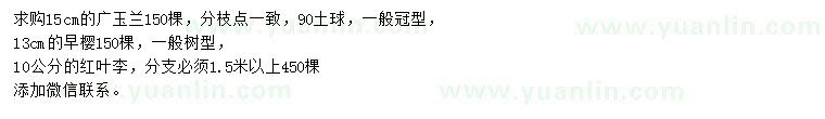 求購(gòu)廣玉蘭、早櫻、紅葉李