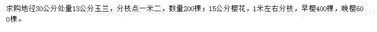 求購(gòu)玉蘭、早櫻、晚櫻