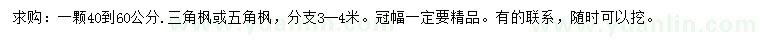 求購40-60公分三角楓、五角楓