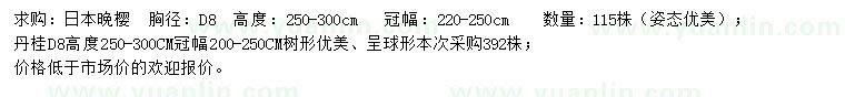 求購高250-3000公分日本晚櫻、丹桂