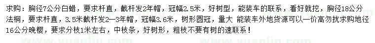 求購(gòu)白蠟、法桐、晚櫻