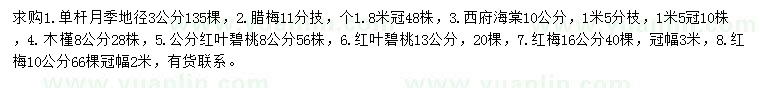 求購月季、臘梅、西府海棠等