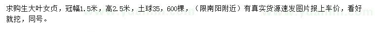 求購(gòu)冠幅1.5米叢生大葉女貞