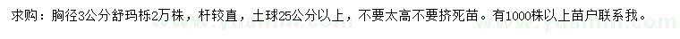 求購(gòu)胸徑3公分舒瑪櫟