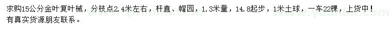 求購1.3米量15公分金葉復(fù)葉槭