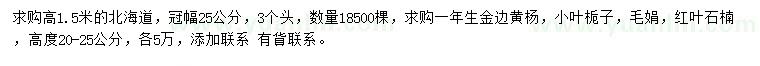 求購(gòu)北海道黃楊、金邊黃楊、小葉梔子等