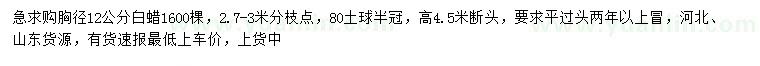 求購(gòu)胸徑12公分白蠟