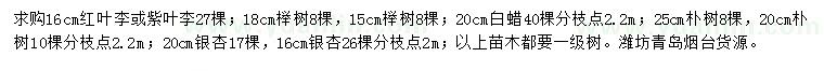 求購紅葉李、紫葉李、櫸樹等