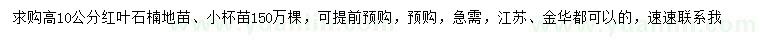 求購(gòu)高10公分紅葉石楠