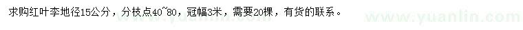 求購(gòu)地徑15公分紅葉李