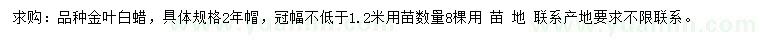求購冠幅不低于1.2米金葉白蠟