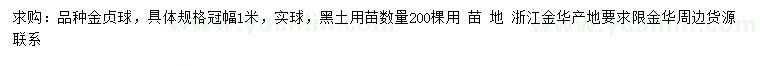 求購冠幅1米金貞球