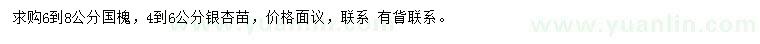 求購6-8公分國槐、4-6公分銀杏