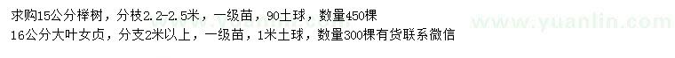 求購(gòu)15公分櫸樹(shù)、16公分大葉女貞