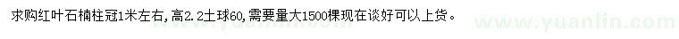 求購冠1米紅葉石楠柱