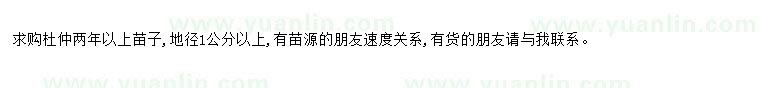求購求購杜仲兩年以上苗子