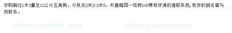 求購胸徑1米3量12公分五角楓