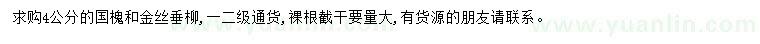 求購4公分國槐、金絲垂柳