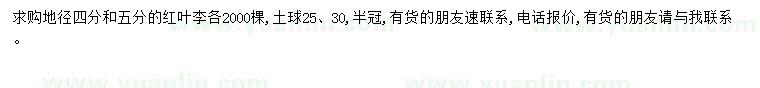 求購地徑4-5公分紅葉李