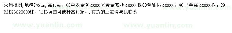 求購地徑≥2公分桃樹