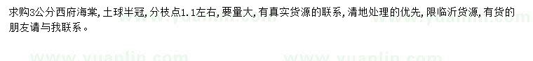 求購3公分西府海棠